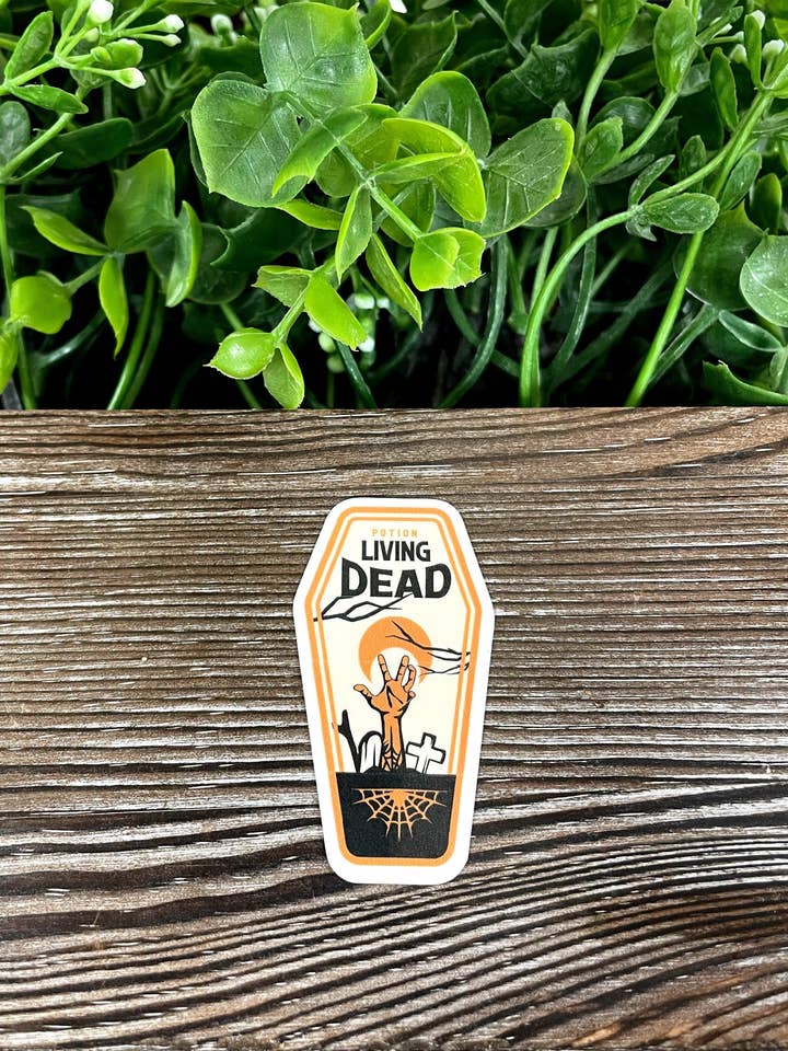 Living Dead Potion, Die Cut Vinyl Sticker, Boho Fun, Water Resistant, Halloween Spooky Bottle Label for wholesale by Handmade by Marlayna