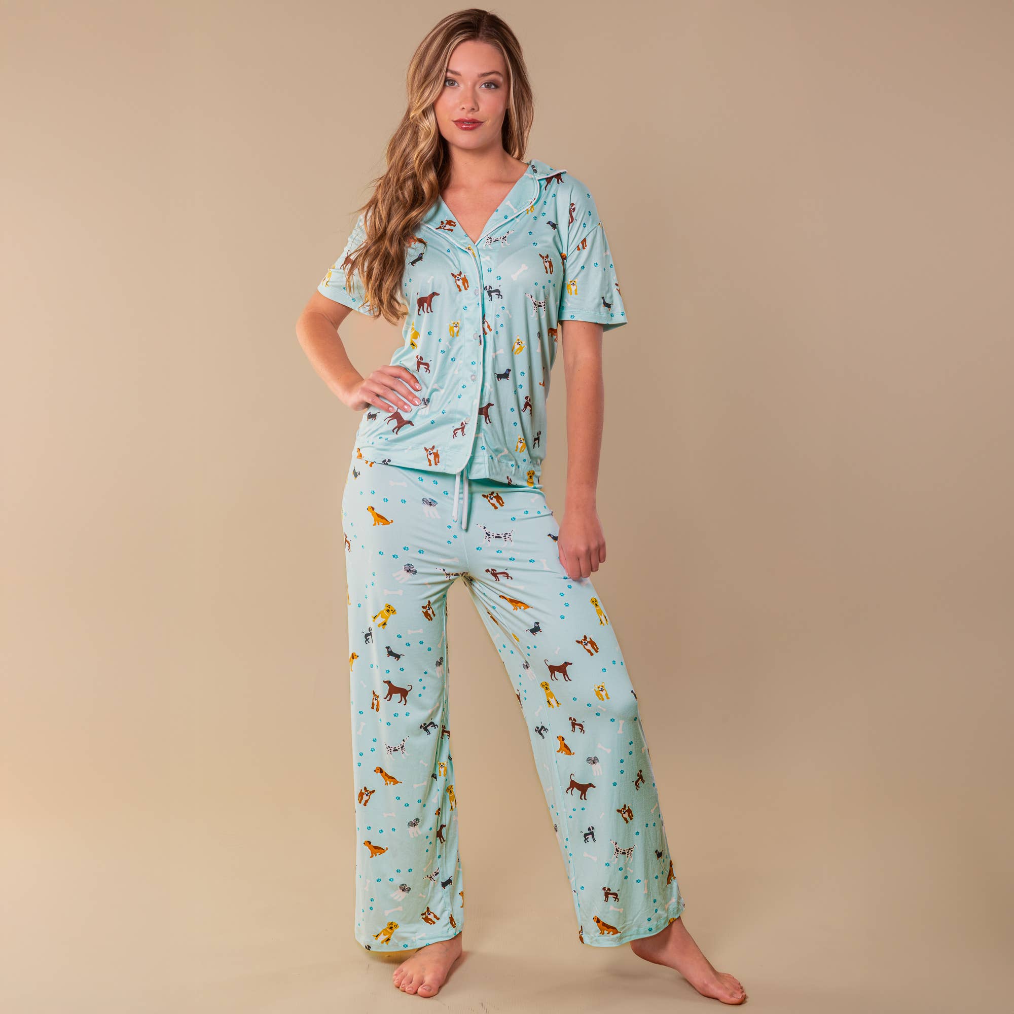 Amanda Blu - Vente Bas de pyjama – femme - Pantalon de Pyjama Bark At The Park | Bas de Pyjama Chiot Bleu2