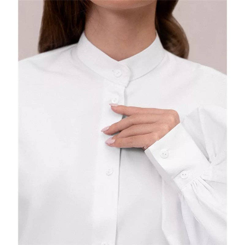 ShieldChic - Wholesale Button Down Shirt - Women's - Solid Color Lapel Single Breasted Lantern Sleeves Blouse6