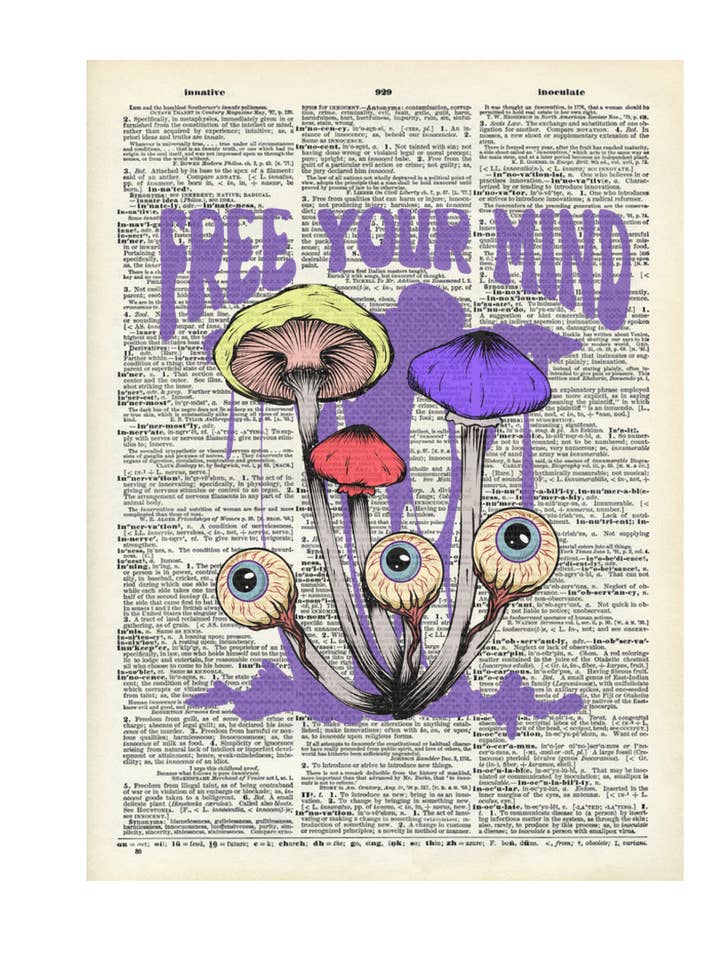 Mushroom, flower, trippy, Vintage Dictionary for wholesale by Crazilyhumbledesigns