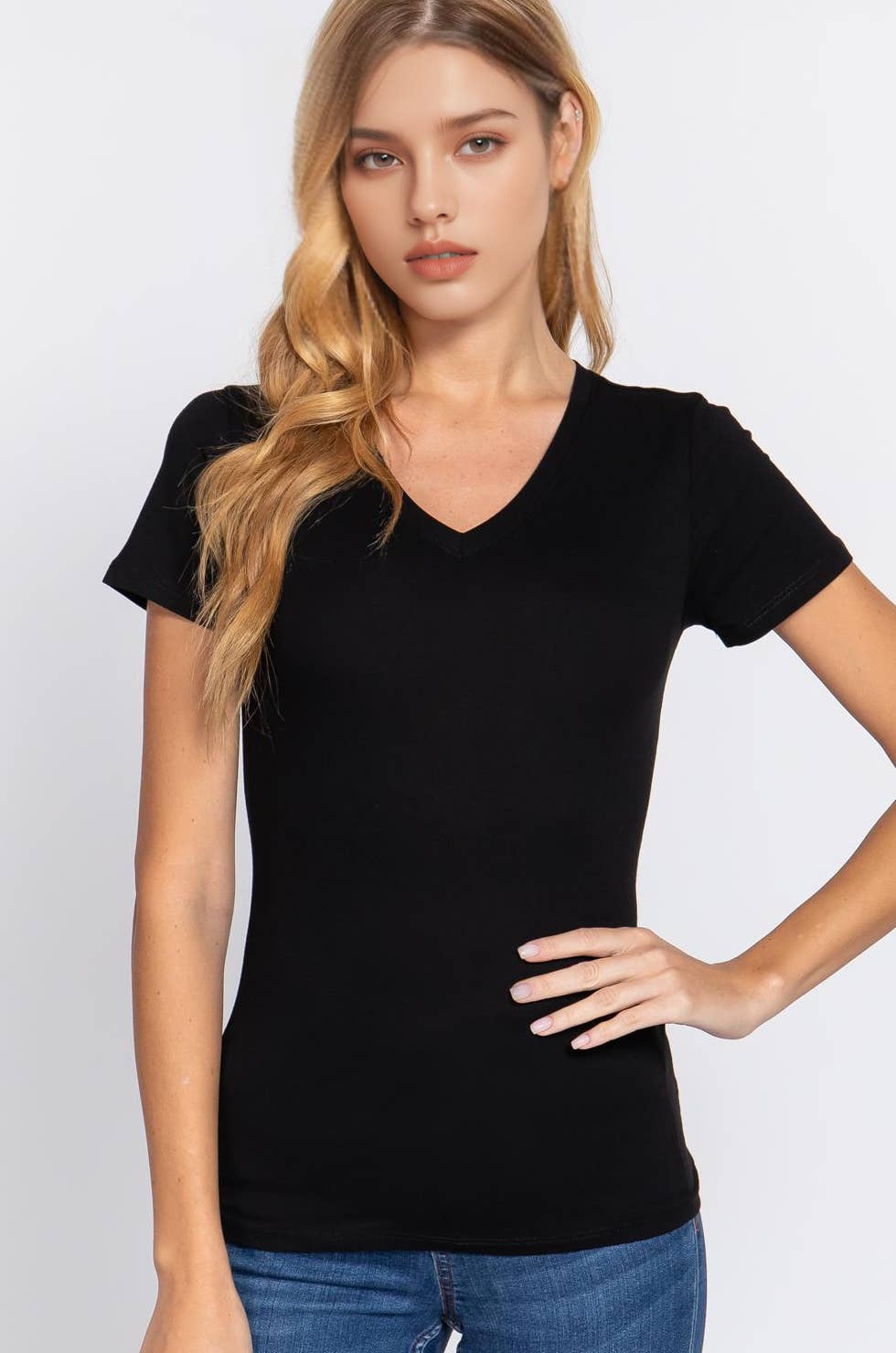 42POPS - Vente T-shirt – femme - Haut en coton à manches courtes et col en V