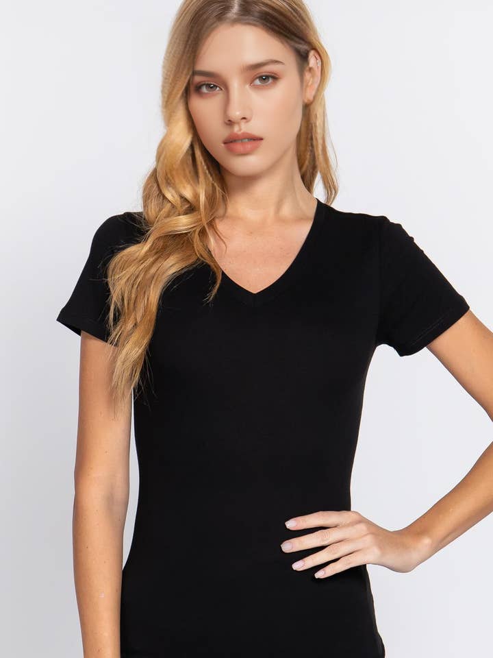 42POPS - Vente T-shirt – femme - Haut en coton à manches courtes et col en V0