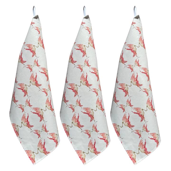 Goose and Willow - Wholesale Tea Towel - Tea Towel - Spoonbill on White Linen Cotton1