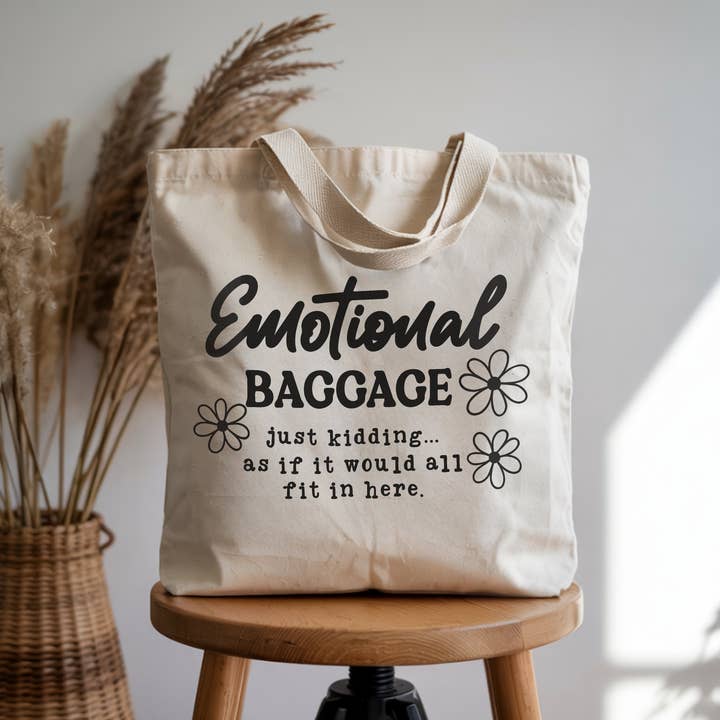Emotional Baggage Book Lover Premium Recycled Canvas Tote for wholesale by Happy Tees Co