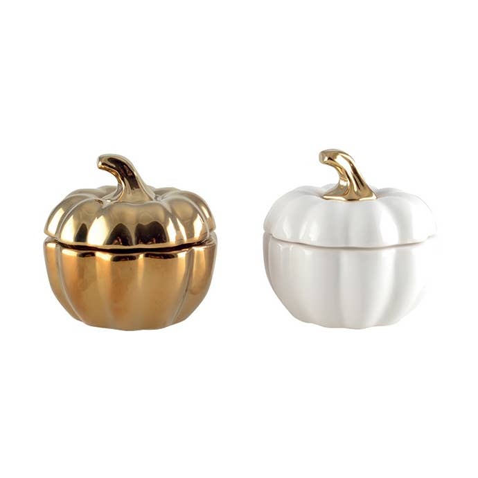 AULICA - Wholesale Candle Holder - White and gold pumpkin candle holders - set of 20