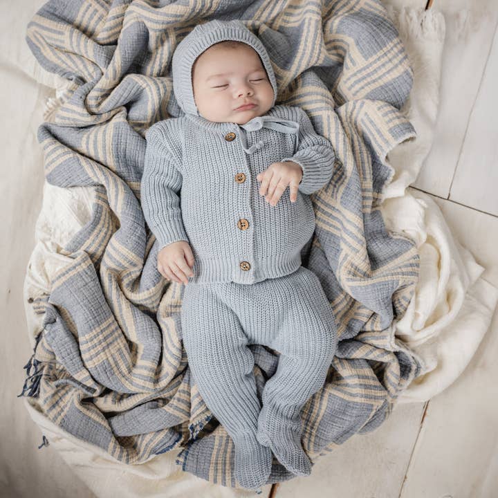 Set regalo con cardigan Footie per neonati ~ Powder Blue per la vendita all'ingrosso da parte di Bon Knit