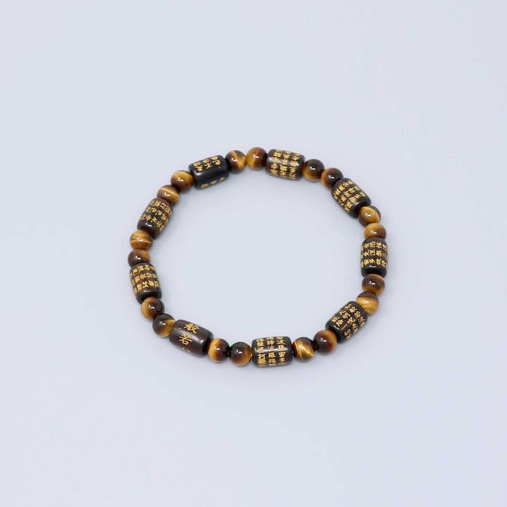 JapanklynLab - Wholesale Beaded Bracelet - Striped Ebony Heart Sutra Prayer Bead Bracelet with Tiger’s Eye Accent1