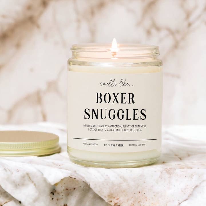 Boxer Snuggles - 8, 16 oz Soy Wax Jar Candle, Dog, Pet for wholesale by Endless Aster