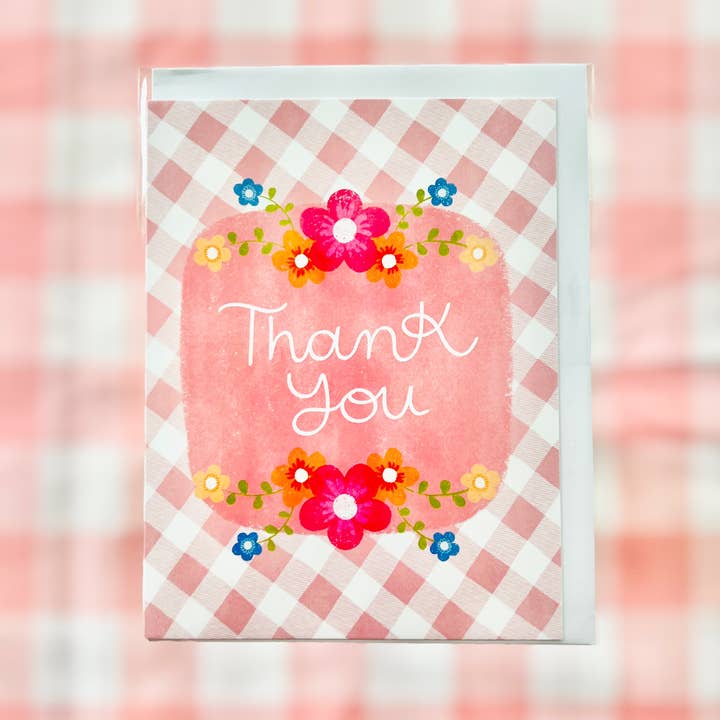 Thank You Gingham Flower Card for wholesale by club daydream