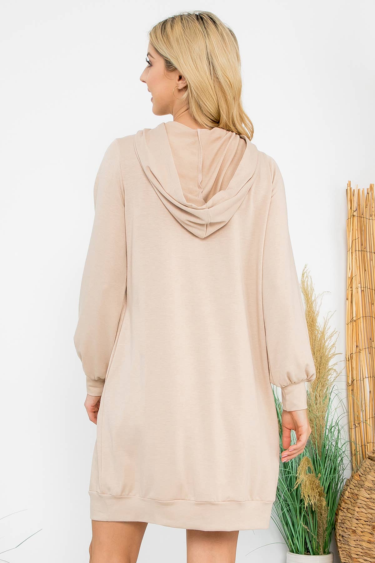 You & Me - Wholesale Dress - Women's - YMD10061V-FRENCH TERRY LONG PUFF SLEEVE HOODIE DRESS16