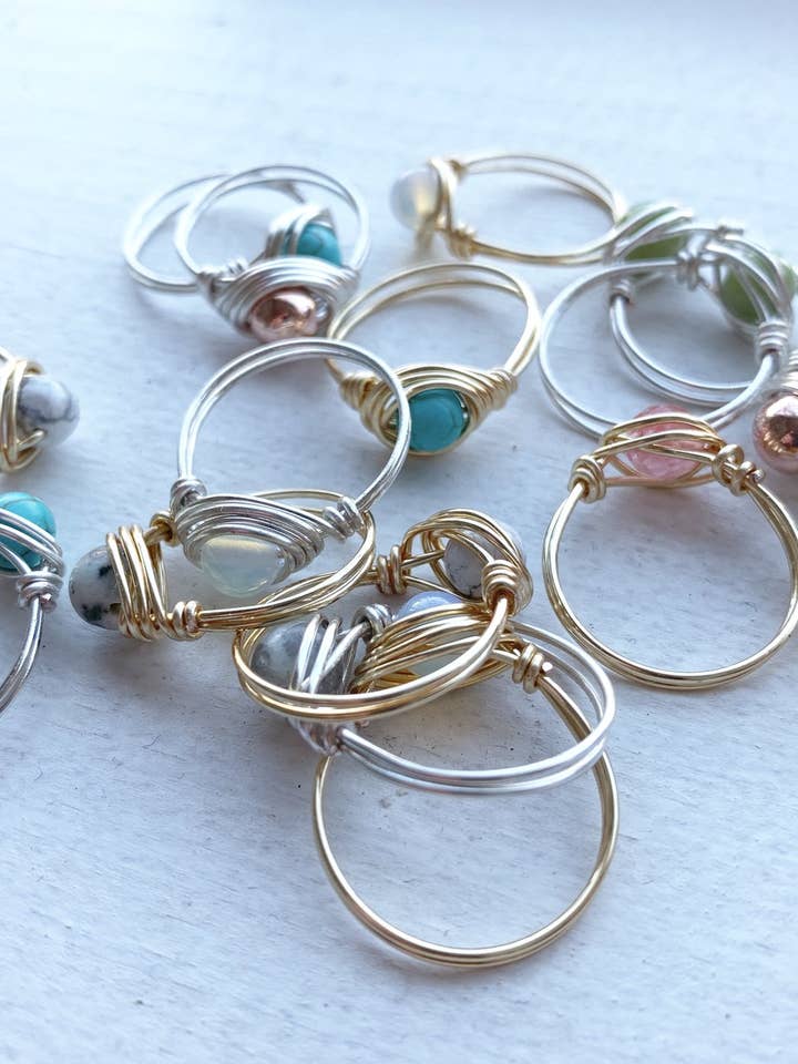 Wire Wrapped Gemstone Rings | Spiritual Stacking Jewelry for wholesale by Elise Marie DeSigns