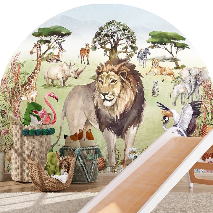 Savanne Dieren Leeuw Boog Muursticker, Safari Peel en Stick voor wholesale door SimurgWallArts