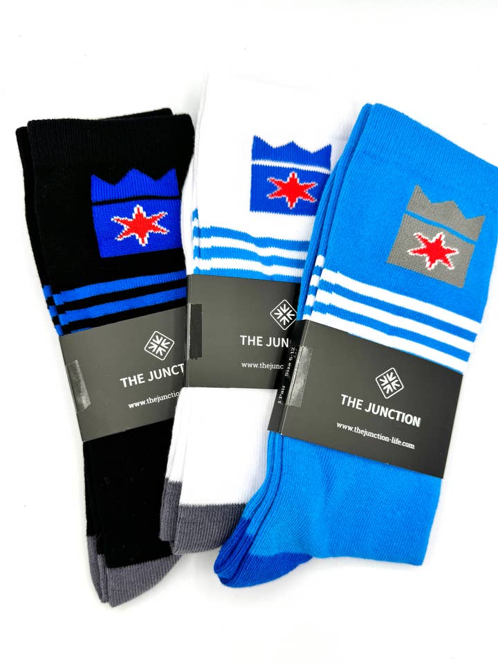 Meias de malha Chicago Flag, Design com Estrela Vermelha e Riscas, Algodão por atacado de The Junction