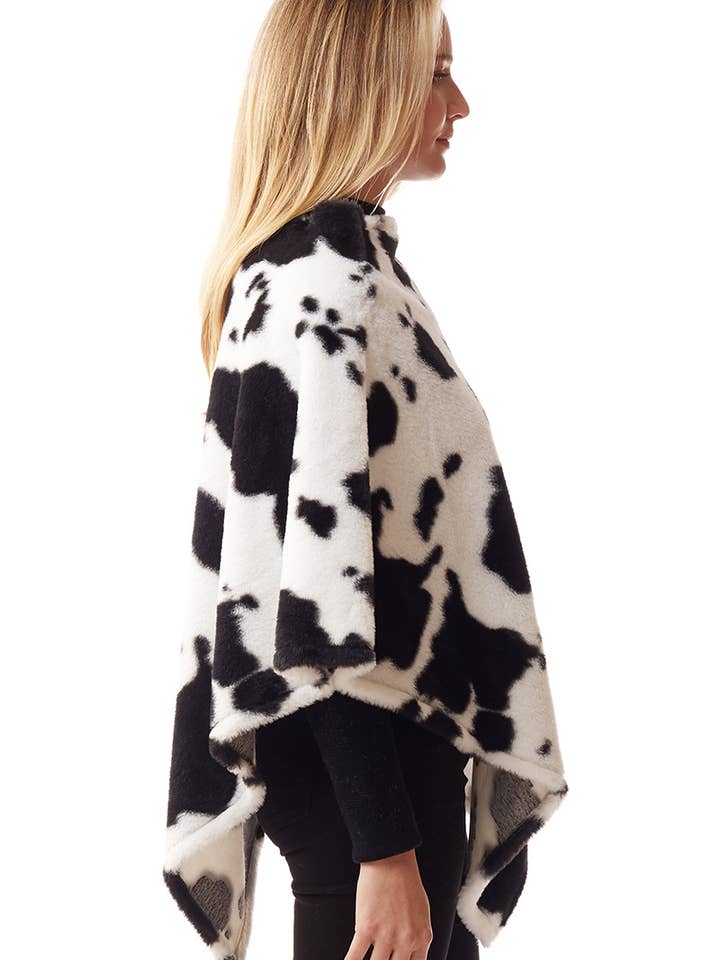Fashion City – Engroshandel Poncho - Dame – Kvinders ko Print blød imiteret pels Poncho
