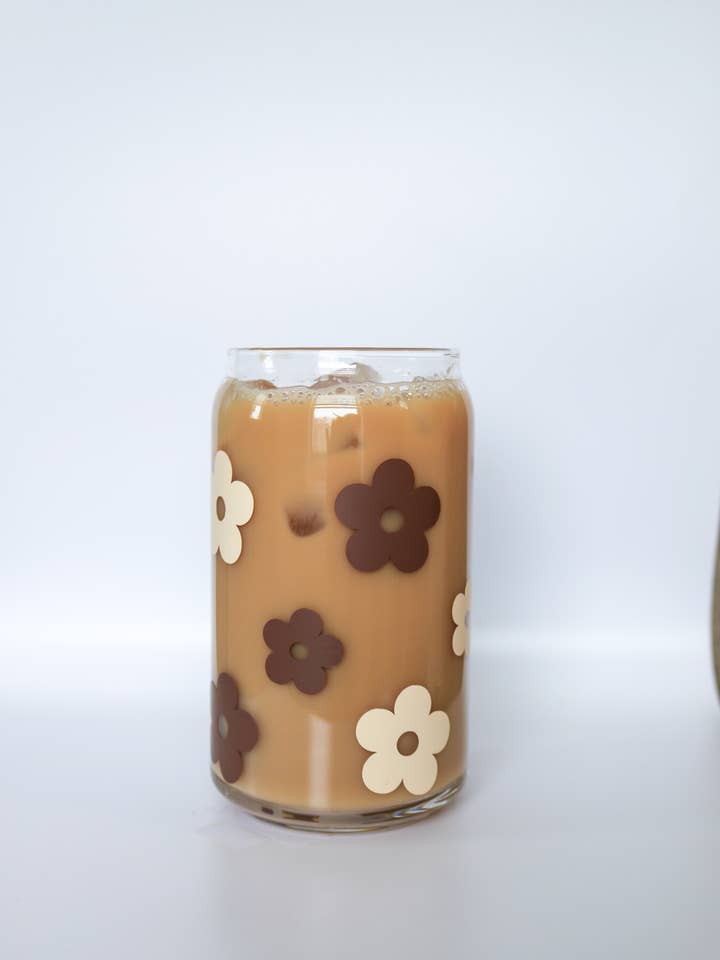 Coffee Daisy Glass Can for wholesale by Rosey Design Co.