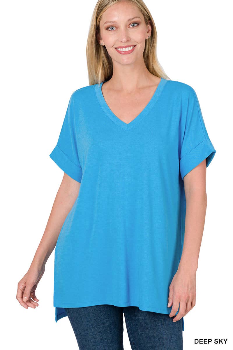 42POPS - Wholesale Tunic - Women's - `.Short Sleeve Side Slit Hi Low Hem2