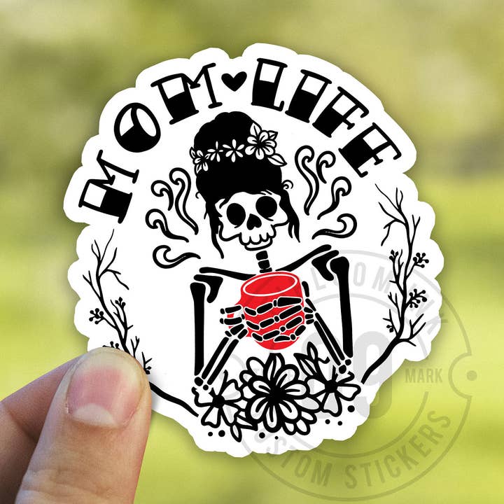 Coffee Skull Vinyl Waterproof Sticker for wholesale by Heirloom Ink