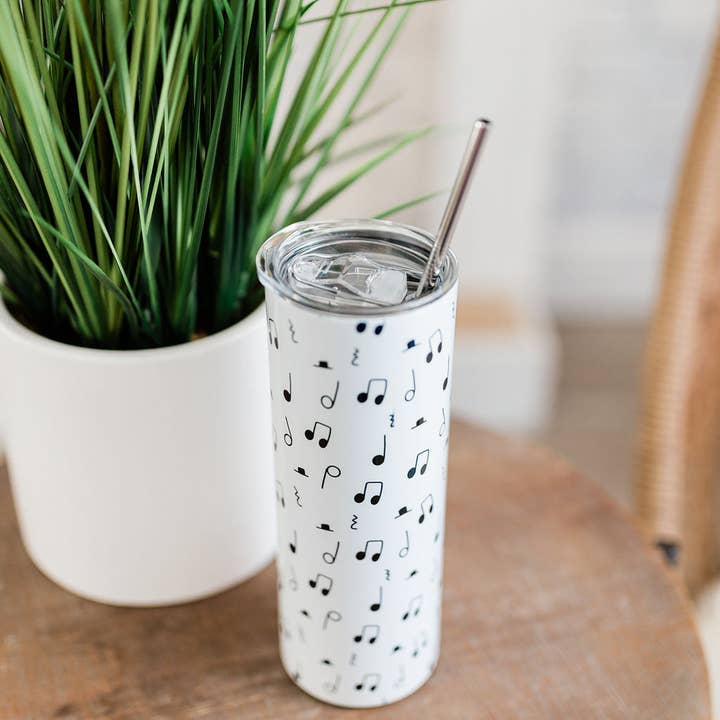 Musically Minted - Wholesale Insulated Mug/Tumbler - Black and White Music Note Skinny Tumbler5