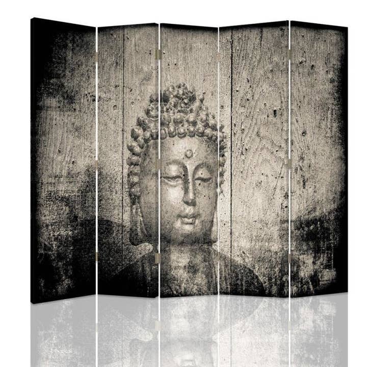 Separador de ambientes, imagen de Buda en gris, 5 piezas para venta al por mayor de Motivartdesign