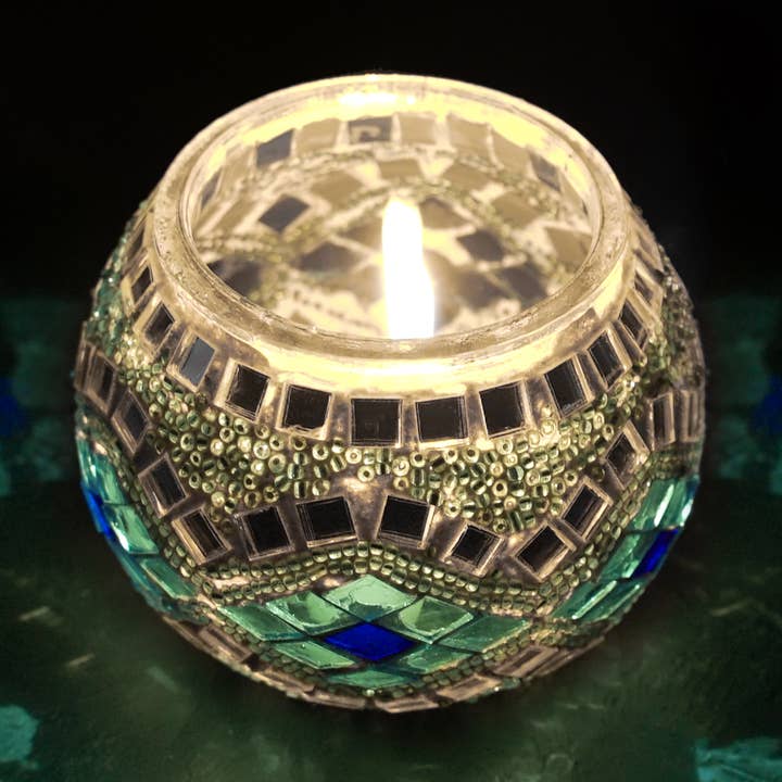 Portavelas de Mosaico Azul - Portavelas de Cristal Colorido Hecho a Mano para venta al por mayor de HARMONIFY