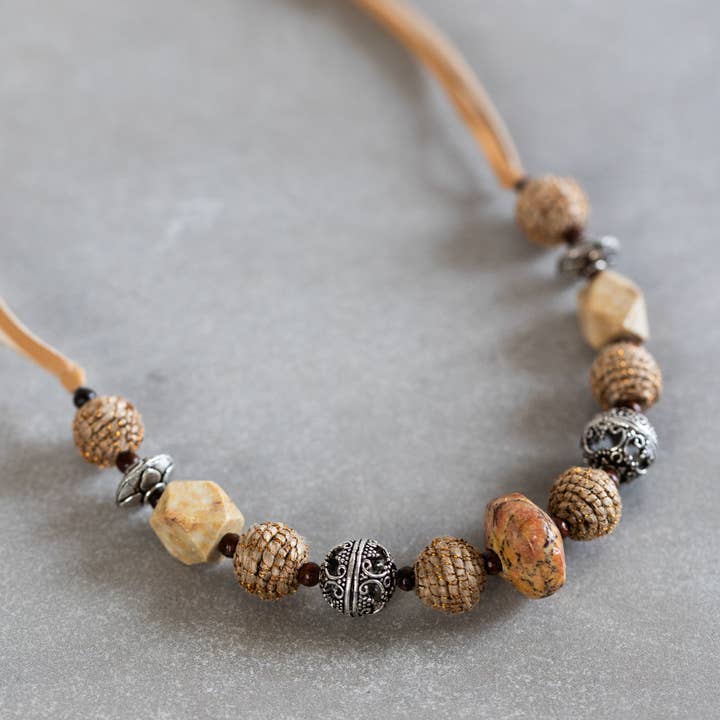 Ten Thousand Villages - Wholesale Beaded/Pearl Necklace - *Shaalee Stone Bead & Leather Necklace