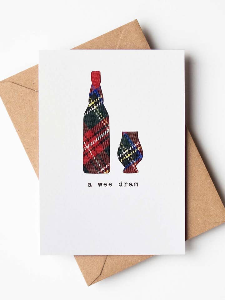 A Wee Dram Scottish Tartan Greeting Card for Whisky Lovers for wholesale by Hiya Pal