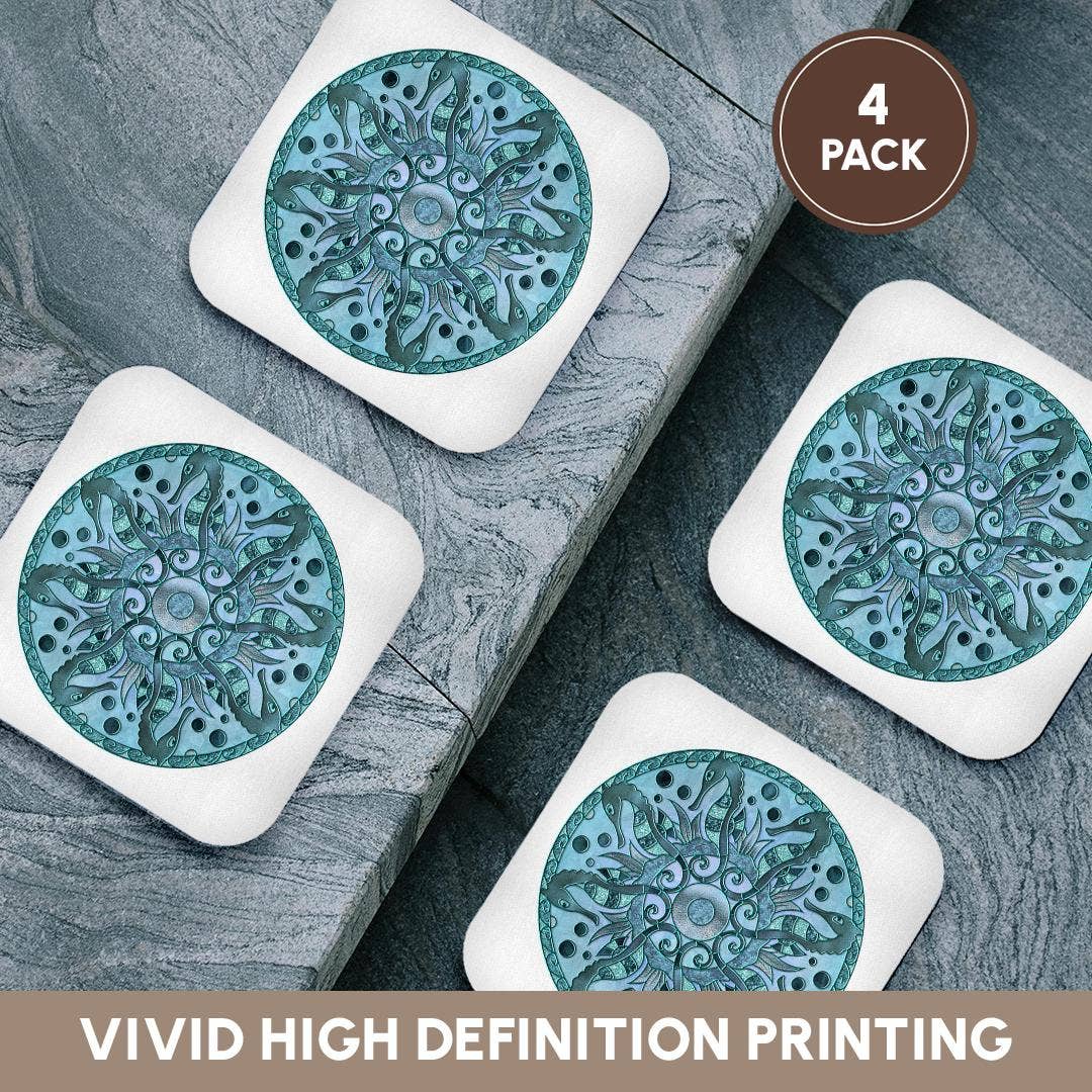 3dRose - Wholesale Coasters - 3dRose, Glamorous Sea Horse Mandala In Shades Of Blue, Coaster12