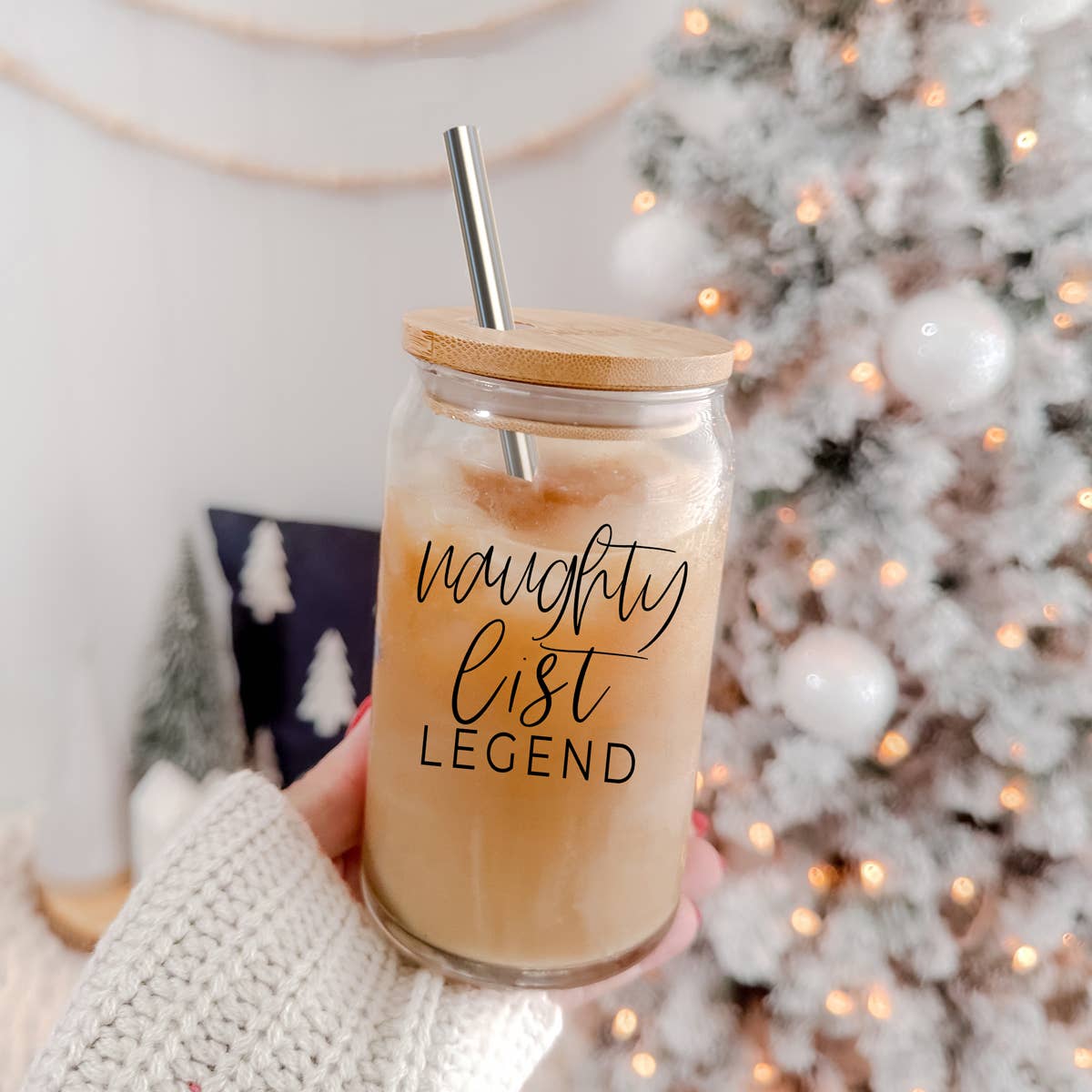 Gia Roma - Wholesale Drinking Glass/Cup - Candy Cane Christmas Can Glass. Cup With Glass Straw & Lid123