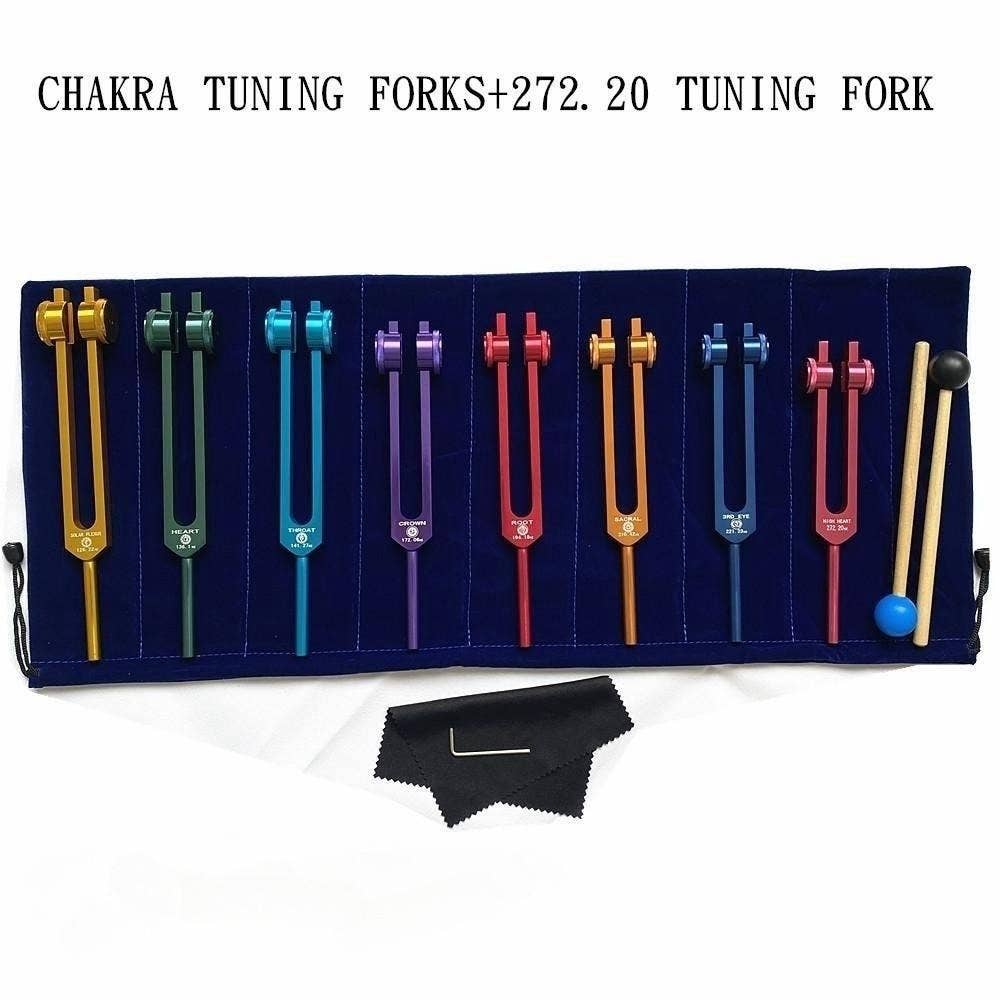 VIGOR – wholesale Meditation supplies – Chakra Tuning Fork Set for Healing, 7 Chakra and 1 Soul Purpose Weighted Colorful Solfeggio Tuning Forks, Aluminum Alloy With Rubber Mallet, Wrench, Cleaning Cloth And Exquisite Aluminum Box.(10 Pack)4