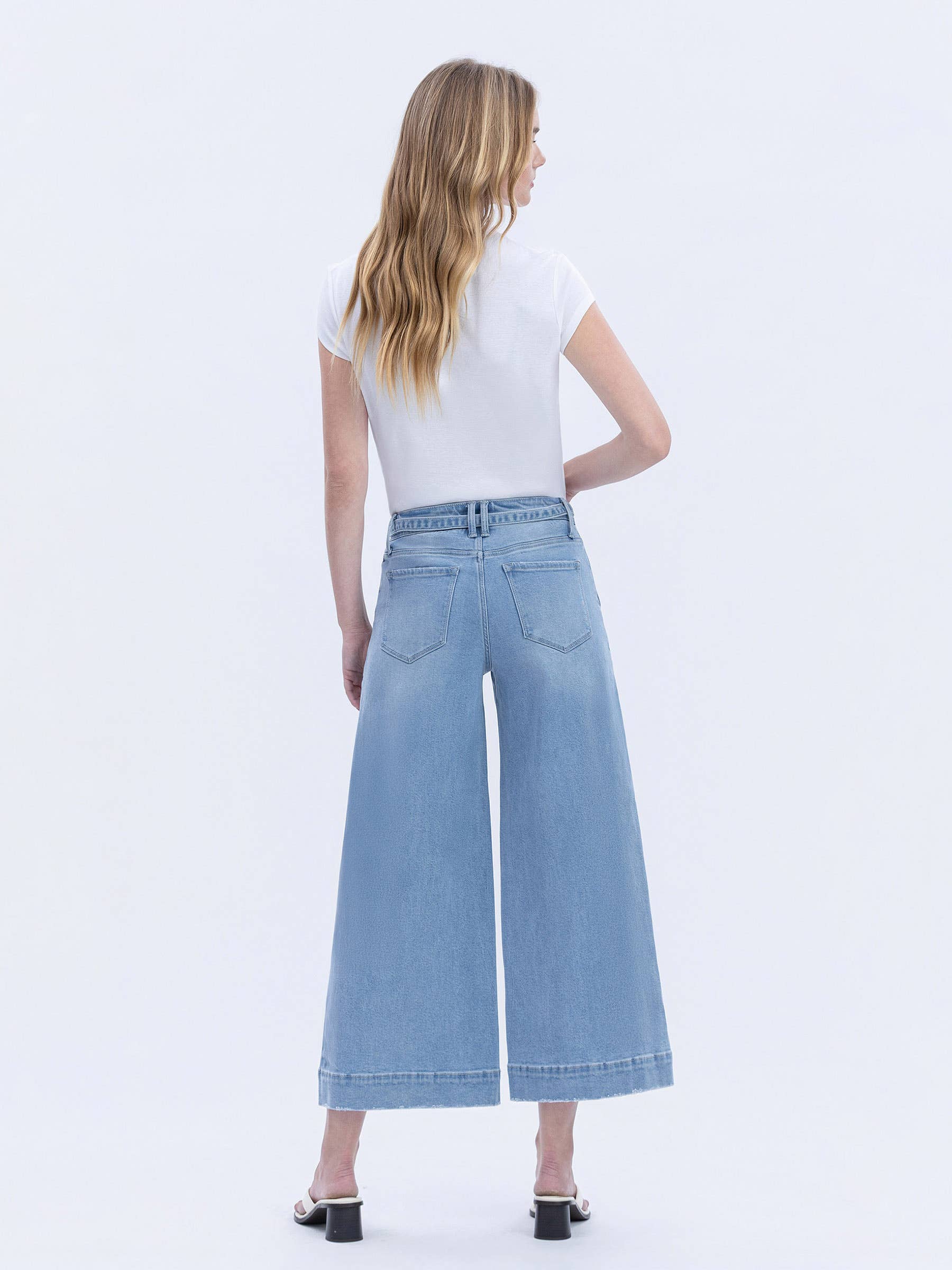 FLUSTER HIGH RISE TIE WAIST CROP PALAZZO JEANS T6906 for wholesale on Faire4