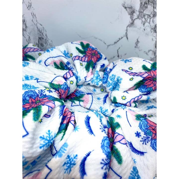 Enchanted Scrunch - Venta al por mayor Coletero - Mujer - Coletero de invierno con diseño de unicornio en forma de copo de nieve