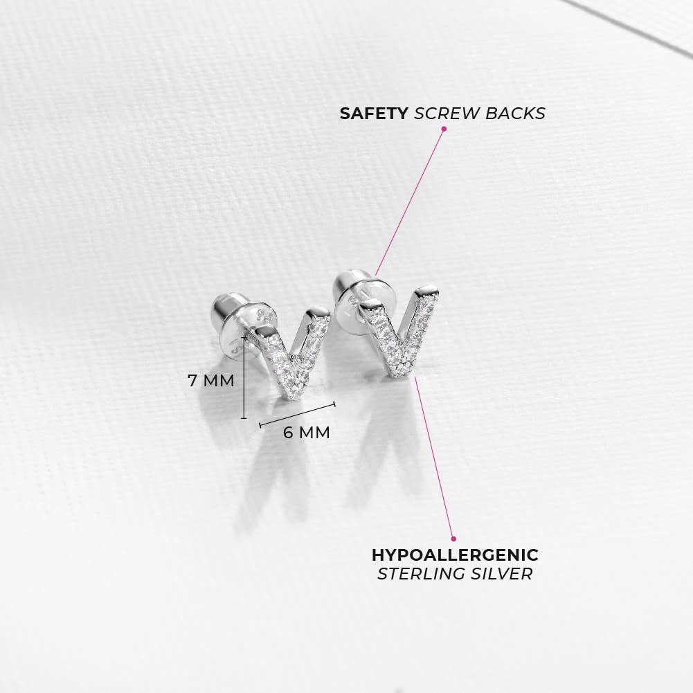 In Season Jewelry - Wholesale Earrings - Kids - CZ Letter Initial Girls / Kids Earrings - Sterling Silver14
