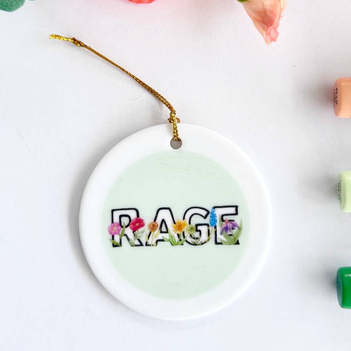 Rage | White Ceramic Ornament with Gold Tassel for wholesale by D. Prince Designs