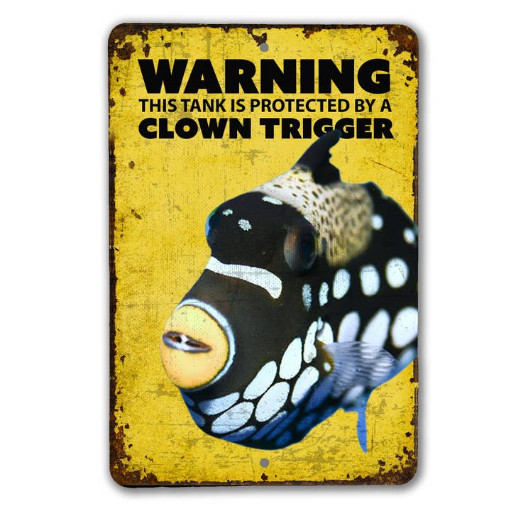 Warning Clown Trigger Fish Sign for wholesale by Real Cool Stickers & Stuff