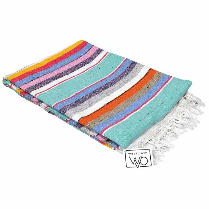 West Path - Vente Plaids - Couverture mexicaine serape pastel menthe 100 % coton