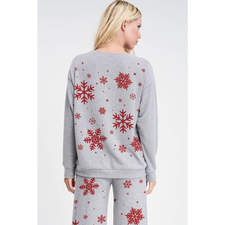 Phil Love - Venta al por mayor Conjuntos de top y pantalón (NO para estar en casa) - Mujer - Conjunto de ropa de dormir Snowflake Allover, suave y cepillada10