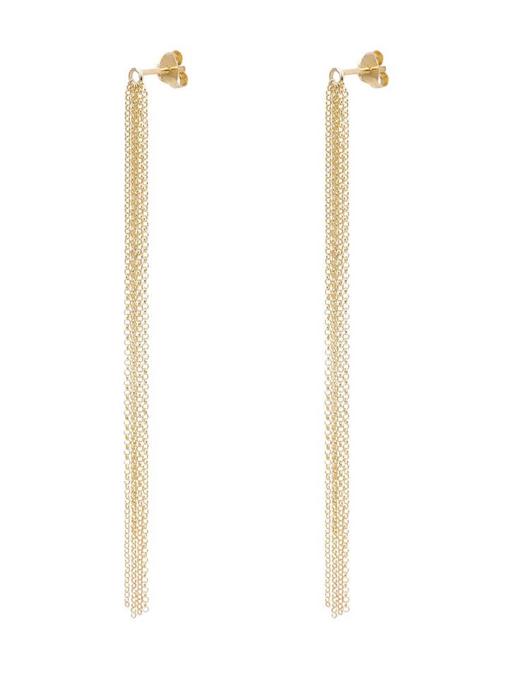 Pendientes - Cadena larga y fina - Chapado en oro para venta al por mayor de XZOTA