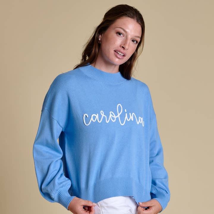 The Embroidered Mock Neck Sweater | UNC Carolina for wholesale by Stewart Simmons