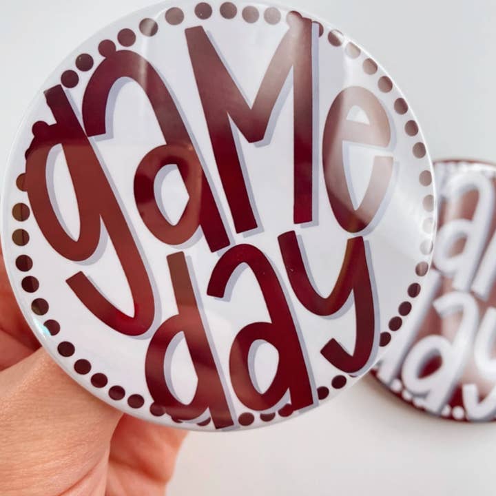 Tailgated Co. - Wholesale Lapel Pin/Button - Maroon Polka Dot Game Day Button2