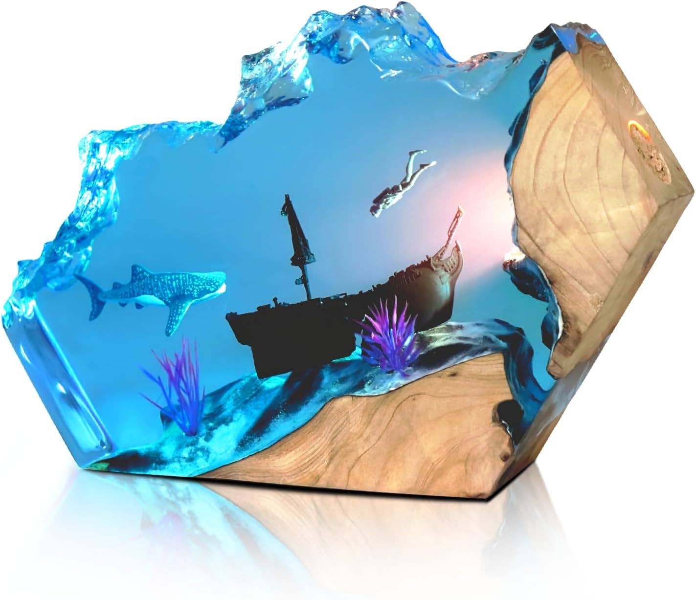 Merchemy – Großhandel Nachtlichter – Versunkene Bootharz-Hai-Wal-Lampe Ozean-Nachtlicht-Dekor4