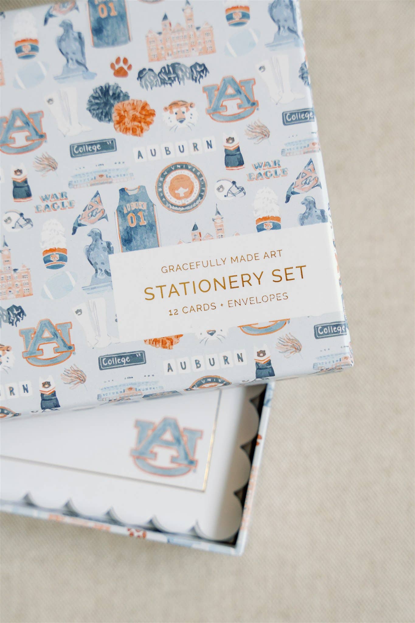 Gracefully Made Art - Wholesale Stationery/Notecard Set - Auburn University Boxed Notecard Set2