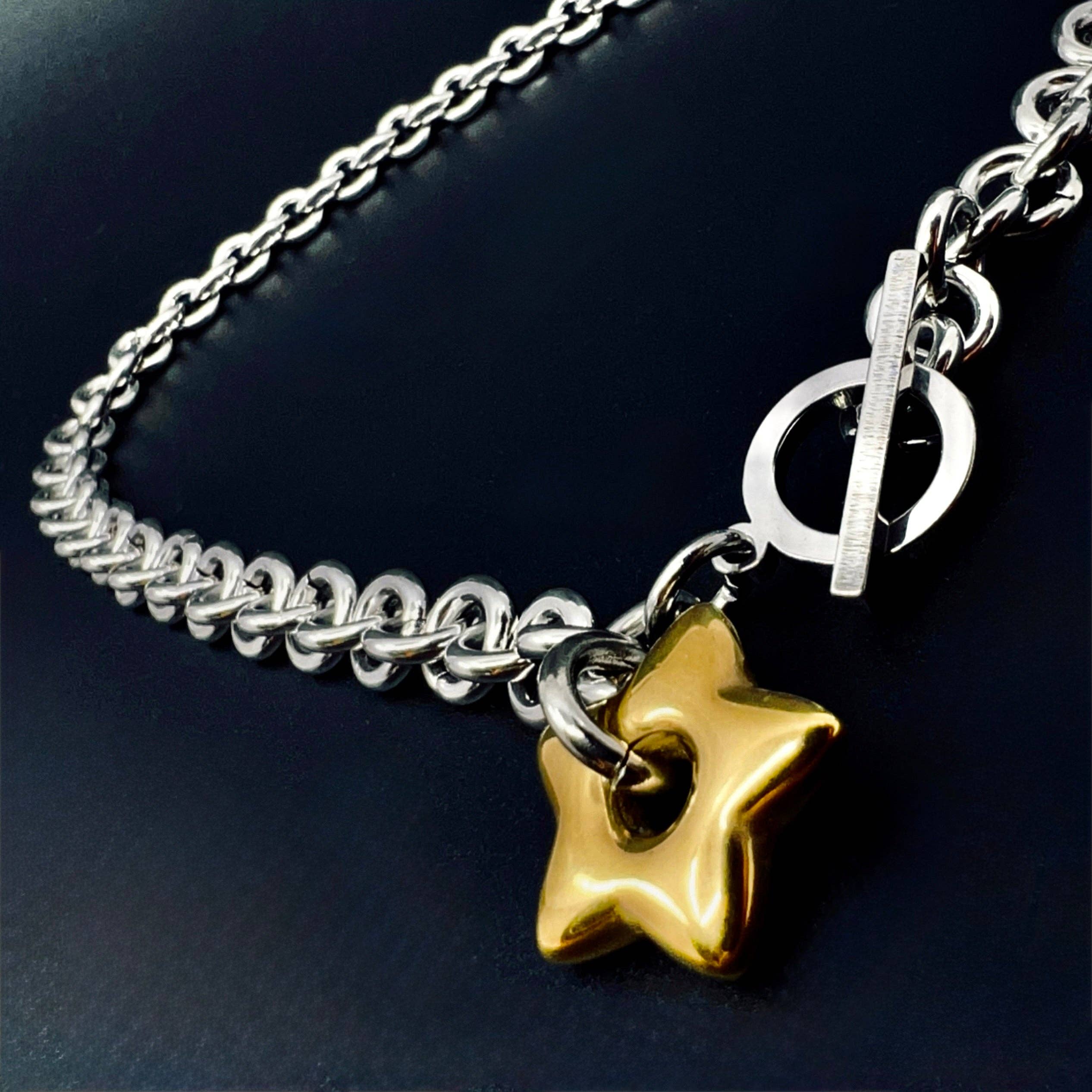 Lawless - Wholesale Pendant/Charm Necklace - Urania Axis Necklace with Star Charm and Toggle Fastening - Silver / Gold2