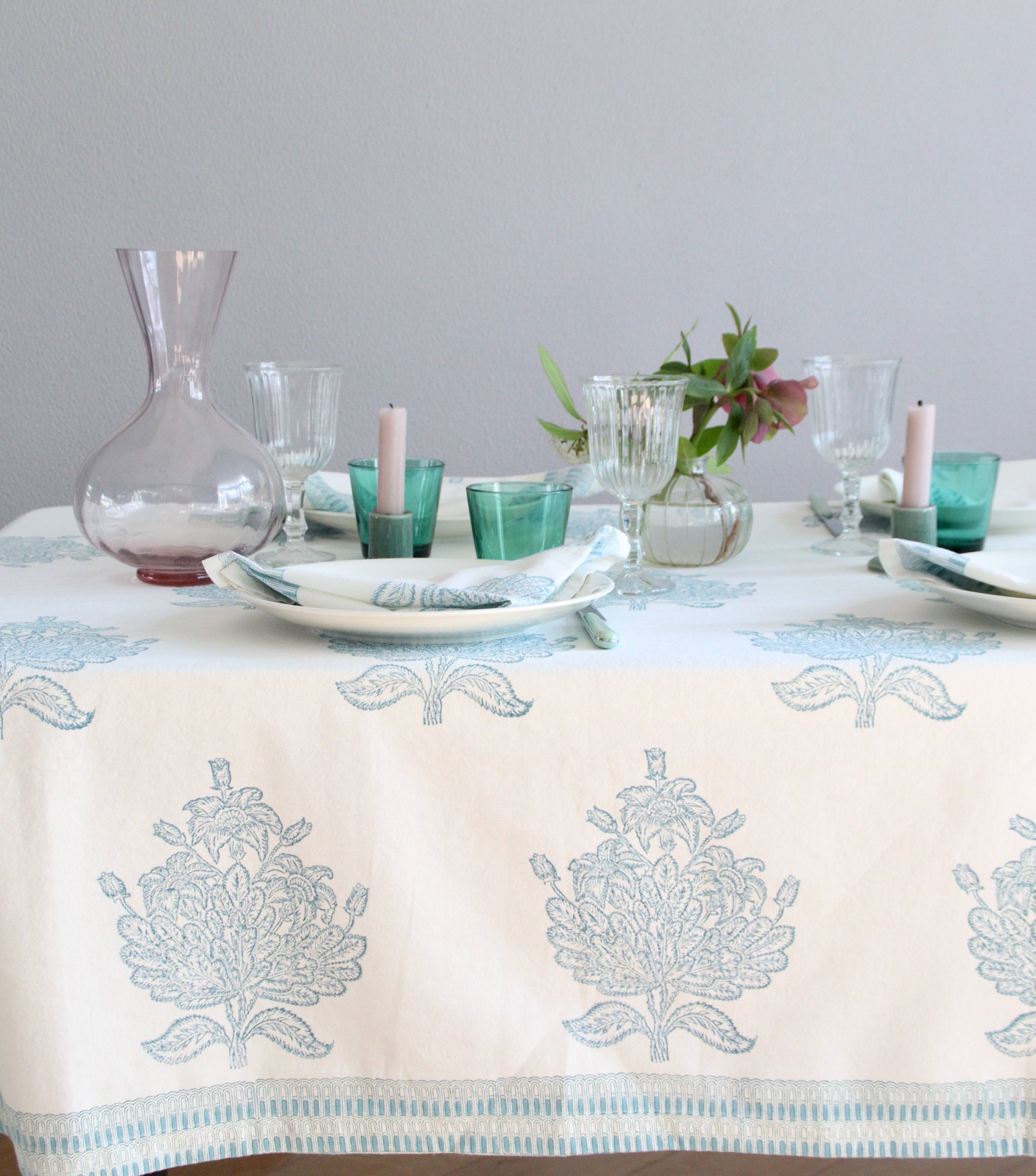 Rozablue – Engroshandel Dug – Håndbloktrykt dug lille Livets Træ Mineral11