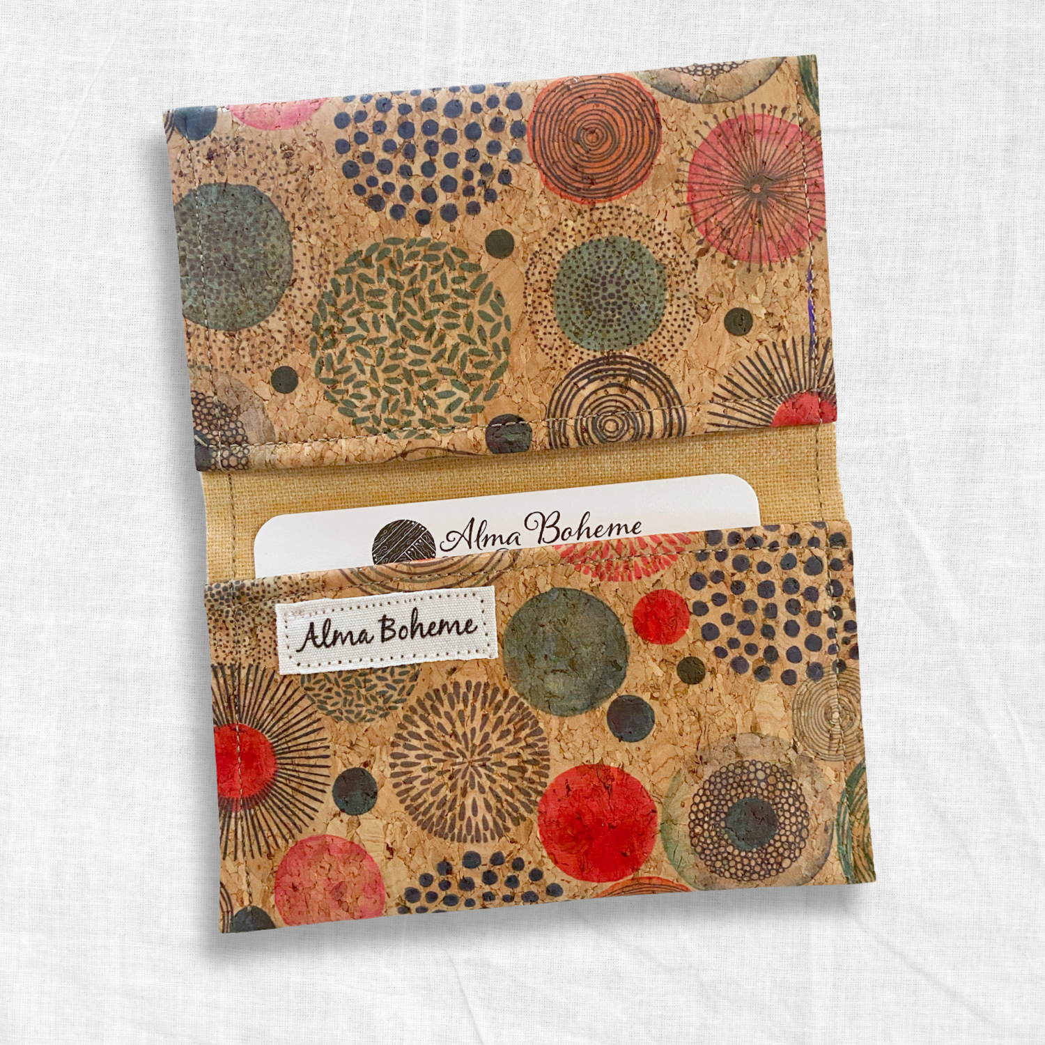 Alma Boheme Handmade - Vente Portefeuille – femme - Portefeuille pliant en liège avec motifs nature - Porte-cartes33