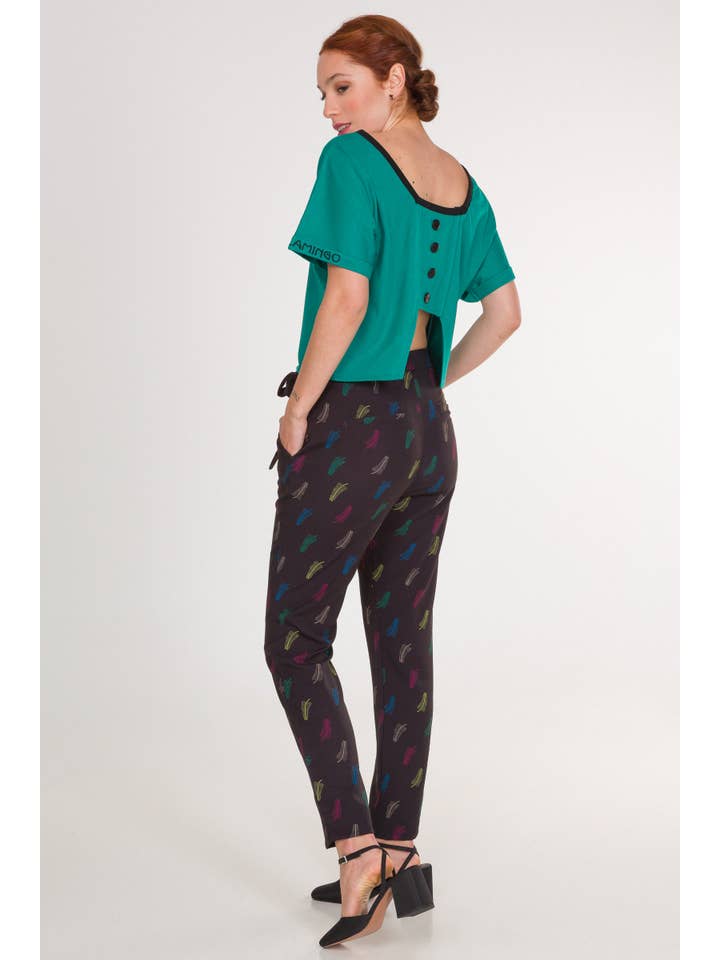Black Flamingo - Vendita all'ingrosso Maglietta - Donna - T-shirt Fiona da donna in cotone a maniche corte con stampa e bottoni