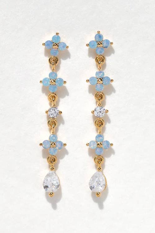 Gold Girls Crew Blue Blossom Love Dangle Earrings for wholesale on Faire
