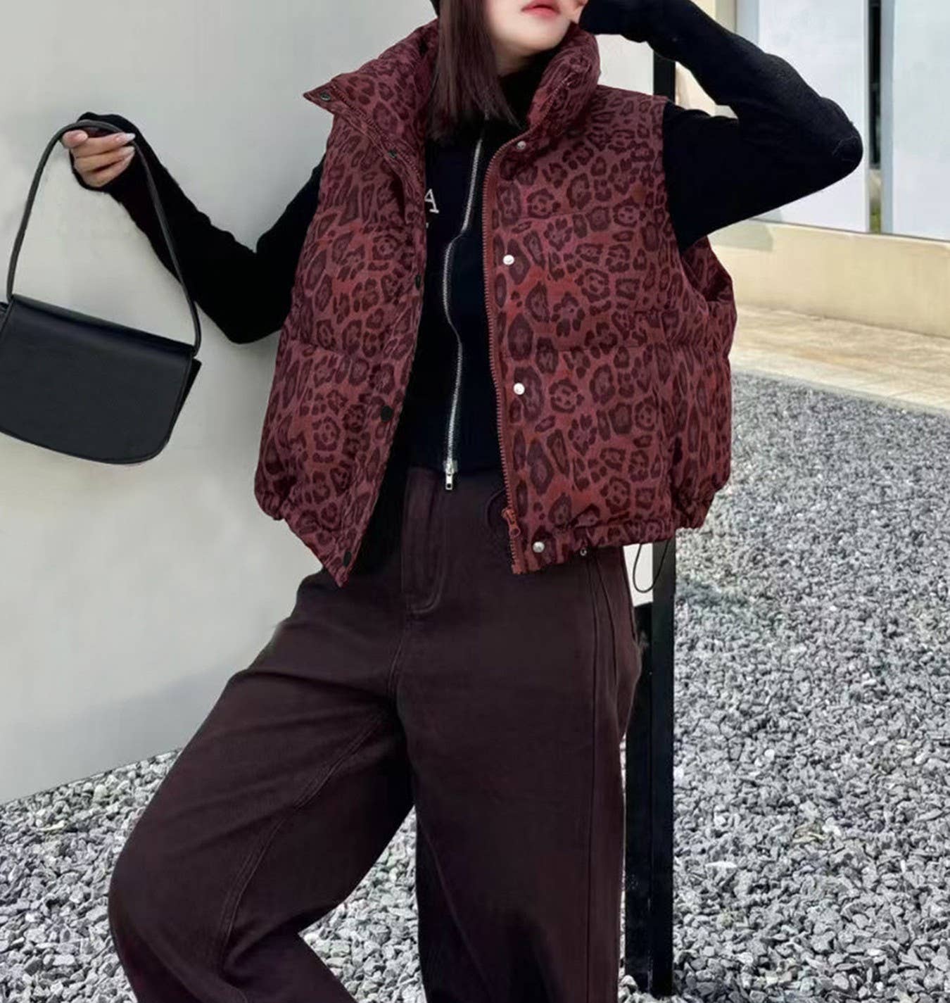 Rosa Clothing - Wholesale Outerwear Vest - Women's - Leopard Print Puffer Vest Women Winter Streetwear Trendy0