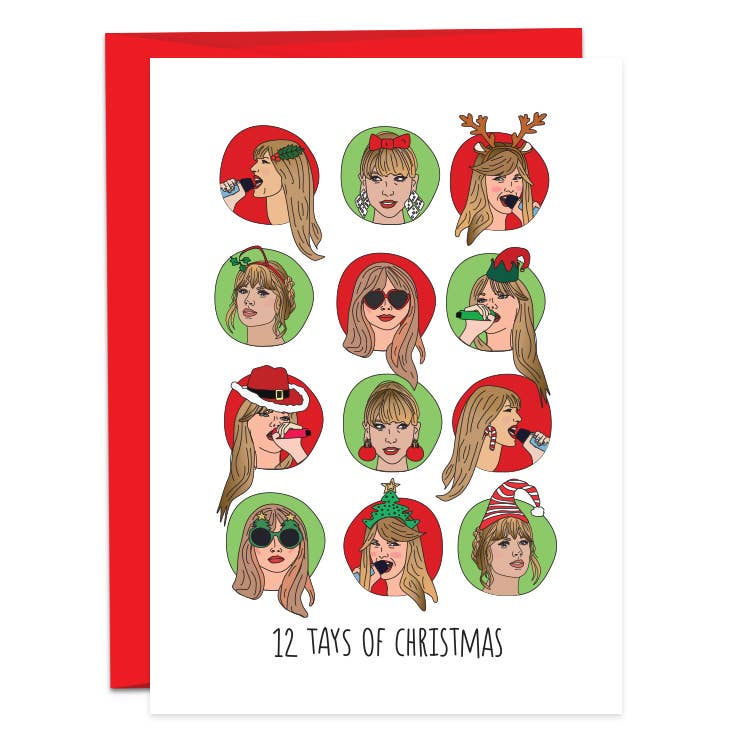 Humdrum Paper - Wholesale Season's Greetings Card - Twelve (12) Tays of Christmas Taylor Swift Greeting Card0