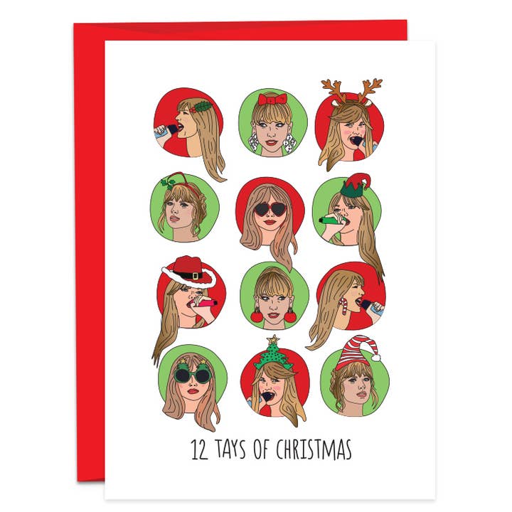 Humdrum Paper - Wholesale Season's Greetings Card - Twelve (12) Tays of Christmas Taylor Swift Greeting Card