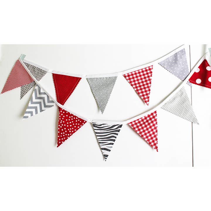 edeenut - Wholesale Bunting/Garland - Bunting. Red and Gray Fabric. Party banner. Holiday decor1